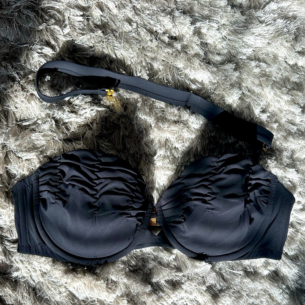 SHAN black matte ruched strapless or halter bikini top